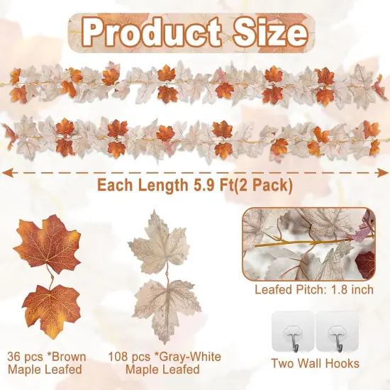 2 Pack Fall Maples Leaves Garland - 11.8Ft {5}