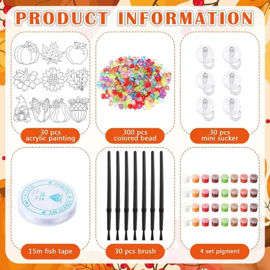 30 Sets Fall Plant Suncatchers Art Kits DIY Thanksgiving Pumpkin {3}