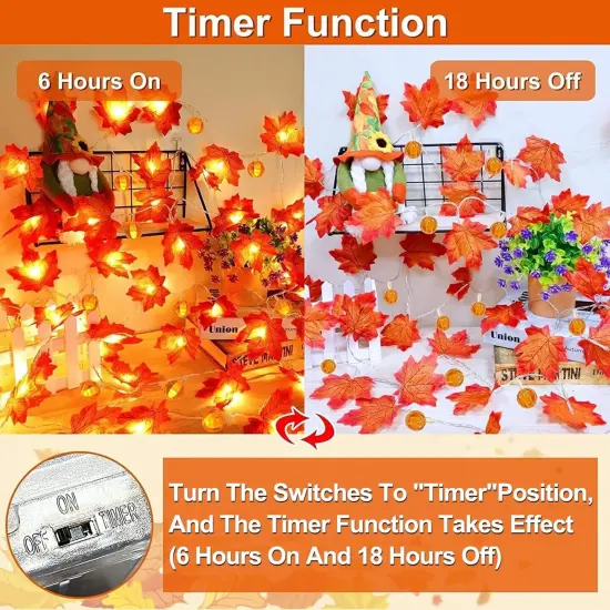 3 Pack & Timer - Fall Garland with Pumpkin Lights - 30Ft 60 LED {2}