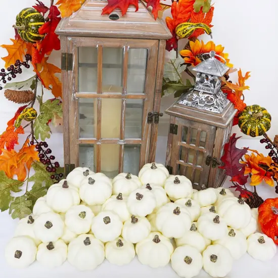 48 Pcs Fall White Fake Pumpkins Tabletop Display {4}