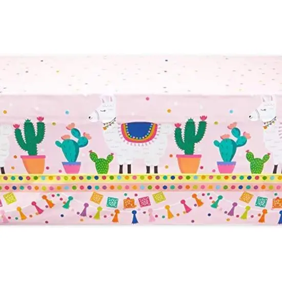 Plastic Tablecloth, Llama Birthday Party Supplies (54 x 108 in, 3-Pack) Pink {4}