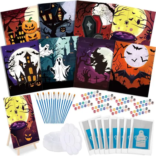72 Pieces Pre Drawn Canvas Kit 8" x 10" Paint and Sip Kit for Adults(Halloween) {4}