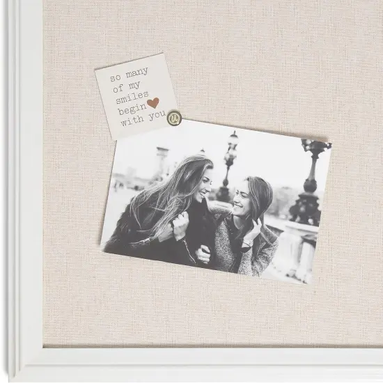 Farmhouse Linen Bulletin Board with White Frame, Office Supplies(White) {4}