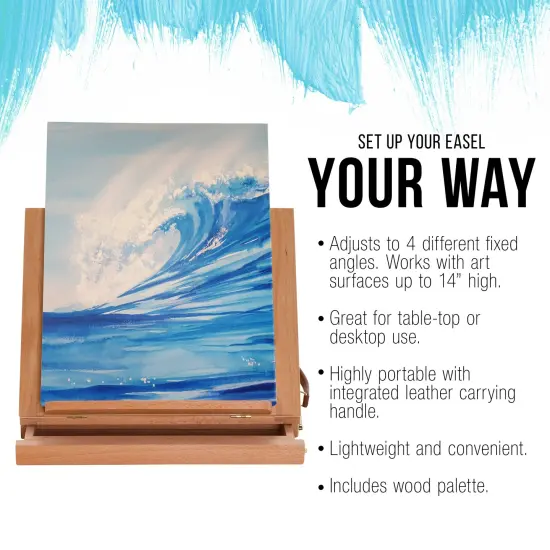 Solana Adjustable Wood Art Easel: Portable Beechwood Tabletop Easel with Storage Drawer & Palette for Painting & Drawing, Artist Desktop {4}