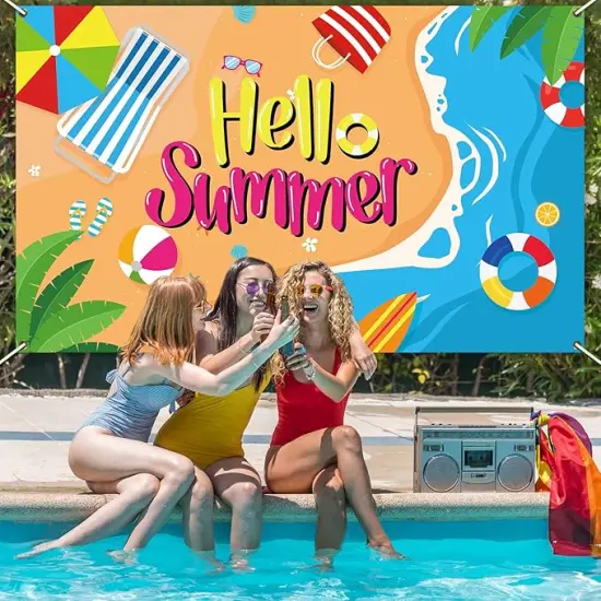 Beach Backdrop Decorations Hawaiian Pool Party Banner Pool Surfboard Background for Birthday Summer Themed Party Supplies Favors Colorful {2}