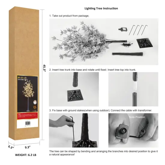 6 ft. Maple Tree - 120 LED Lights, Warm and Cold White, Mixed Colors, White Finish {6}