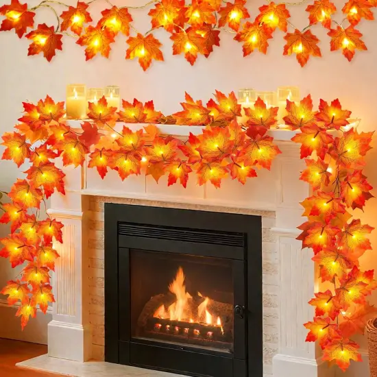 4 Pack Fall Garland with Lights Decor - 40Ft 80LED {1}