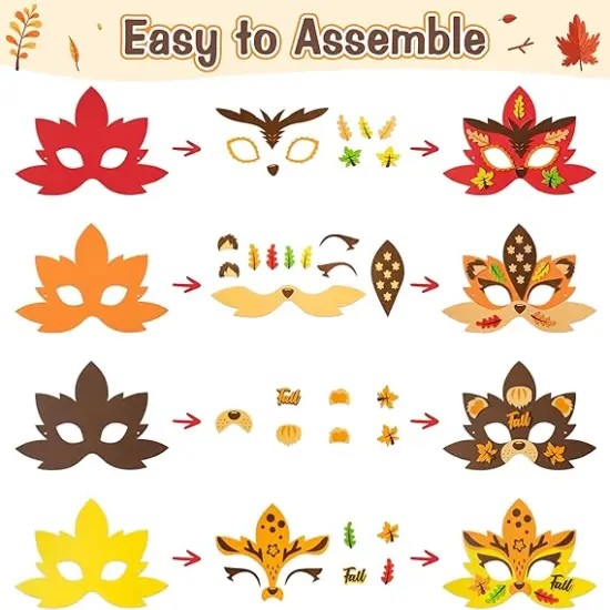 16Pcs Fall Maple Leaf Mask Craft Kits for Kids Make Your Own Foam Woodland Animal {2}