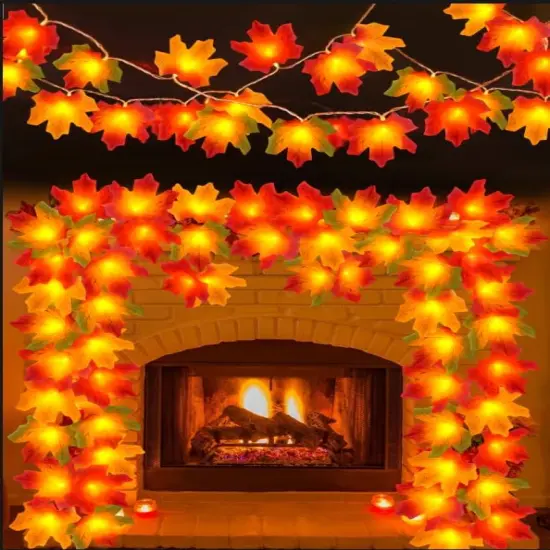 2 Pack Fall Maple Leaves Garland Lights - 20ft 40 LED {4}