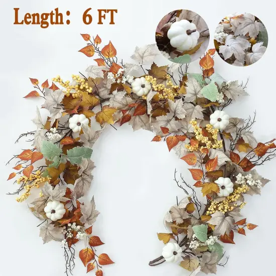 Fall Artificial Maples Leaf Pumpkin Garland - 6FT {2}