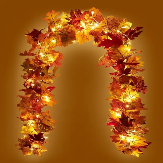 2 Pack Fall Maple Garland with 40 LED String Light - 5.8ft/Piece {1}