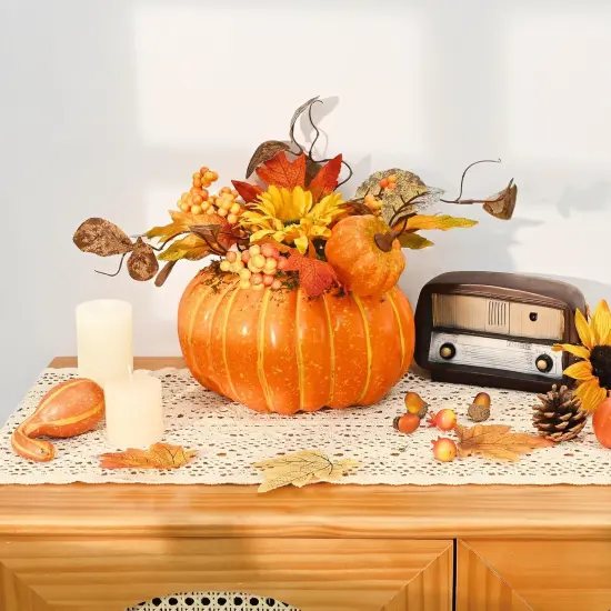 Fake Pumpkin Fall Centerpieces for Tables {3}