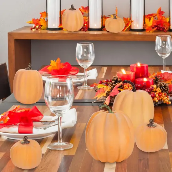 7 Pcs Assorted Size Fall Pumpkins Table Display (Light Orange) {4}