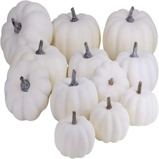 12 PCS Assorted Sizes White Artificial Pumpkins {1}