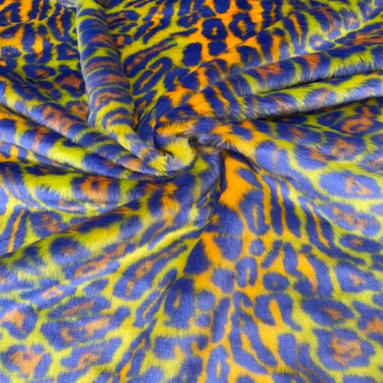 1 Yard Leopard Tie Dyed Faux Fur Fabric Black Light Reflective for Costumes and Decor Purple/PinkBlueBlack {6}