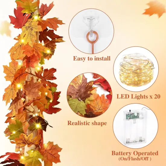 3Pcs Fall Garland with Lights - 17Ft {3}