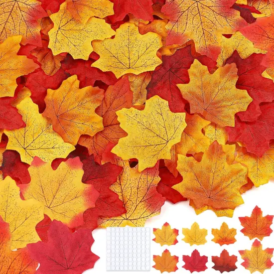 300 Piece Fall Leaves Set 7 Colors Artificial Autumn Maple Leaf Decor {5}