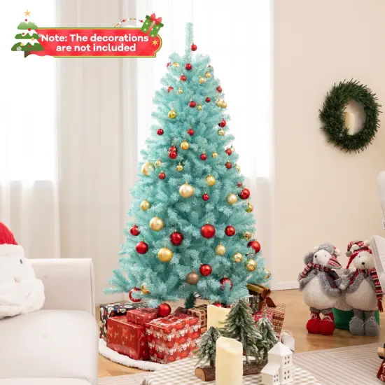 6/7 FT Blue Artificial Christmas Tree with 280/380 Warm White LED Lights and Foldable Metal Stand-6 FT {1}