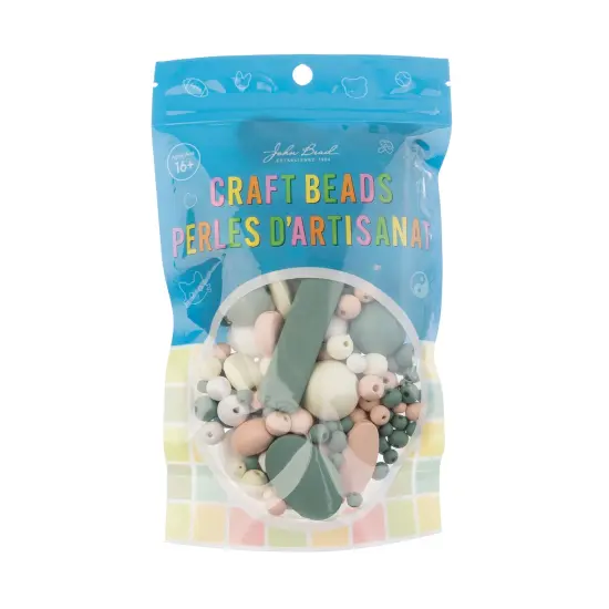 John Bead Craft Wood Beads with Elastic Nylon Cord, 90g White/Cream/Peach/GN {5}