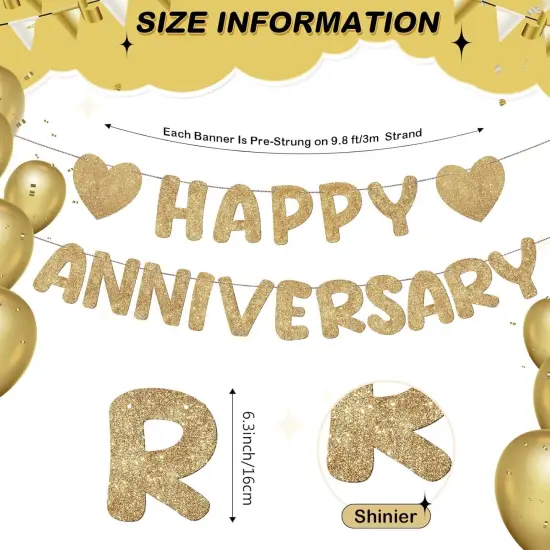 Happy Anniversary Glitter Banner (Champagne Gold) {2}