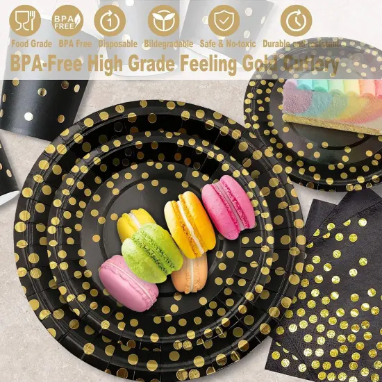 175PCS Black and Gold Party Supplies {2}