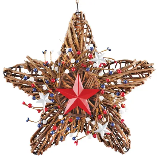 Collections Etc Patriotic Rattan Hanging Wall Star Decoration {2}