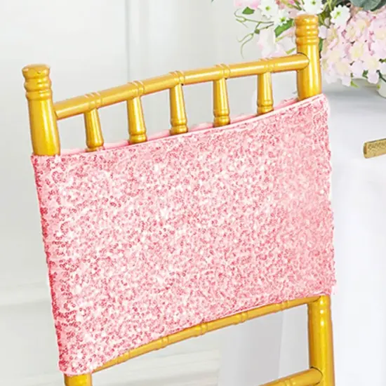 10 Pieces Sparkling Pink Sequin Stretch Spandex Chair Bands 7 x 13 Inches {4}