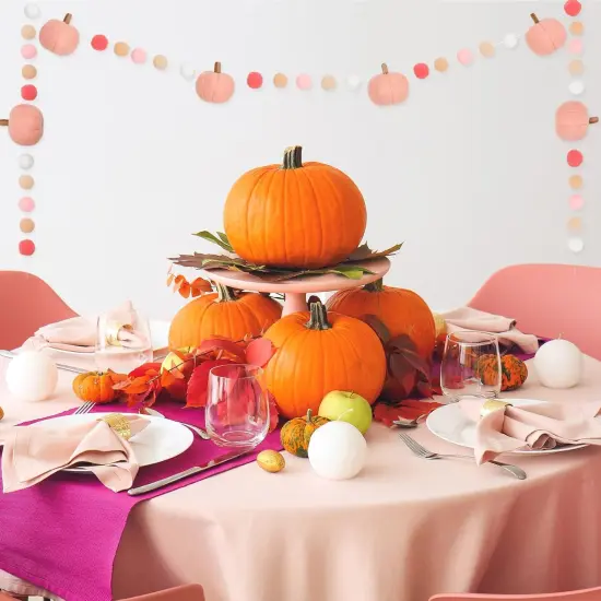 8.2Ft Fall Felt Pom Pom Banner Pink 3D Pumpkin Shape Felt Hanging Garland {5}
