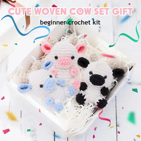 3 Cute Animal Cow Pattern Crochet Starter Kit {5}