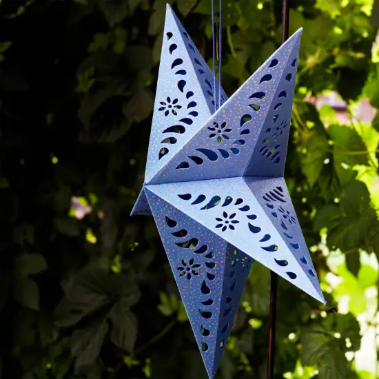 In the Breeze 9177 &mdash; Blue Paper Star Lantern &mdash; Hanging Party and Home D&eacute;cor with Painted Gold Accents &mdash; Handmade, Dyed Paper {5}