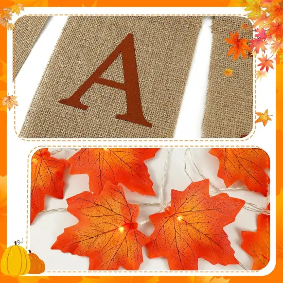 20FT Fall Decor - 2 Pack Fall Leaves Garland with Lights Banner {4}