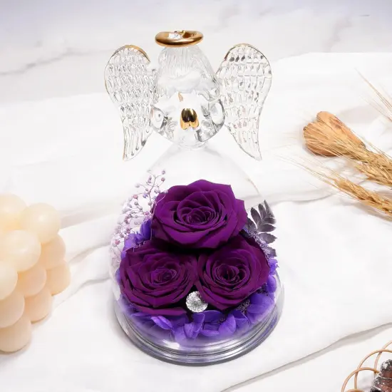Glass Angel Figurines with Three Real Rose Gifts {2}