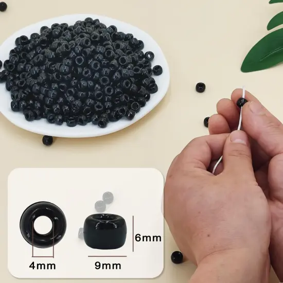 MIIIM 1200PCS 6x9mm Black Pony Beads Bulk, Kandi Beads for Bracelets Making Kit, Hair Braids Crafts for Jewelry Making (Black) {6}