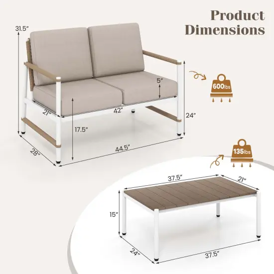 Costway 2 PCS Patio Furniture Set Loveseat Sofa with Coffee Table Thick Cushions {3}