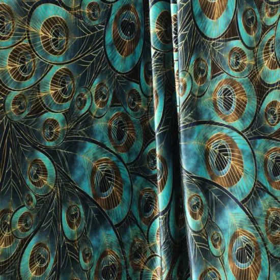 1 Yard Vibrant Peacock Print Stretch Velvet Fabric for Costumes Dancewear Leggings Streetwear {4}