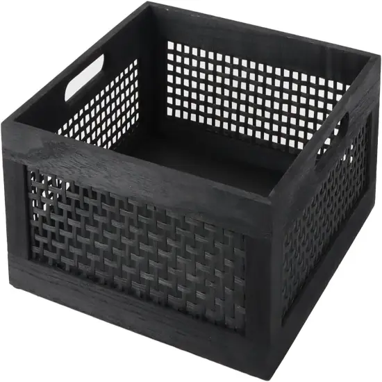 Decorative Wood Storage Crate Basket with Handles for Pantry {1}