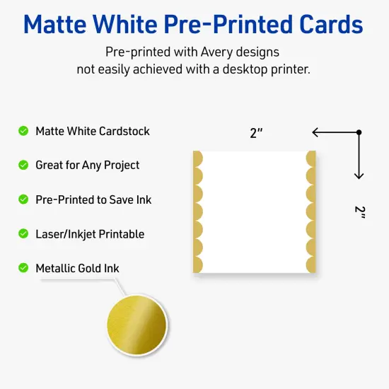 Avery Printable Square Cards, Gold Edge Dots, 2" x 2", Matte White Square Cards, Laser/Inkjet, 120ct, Great for Business Cards {2}
