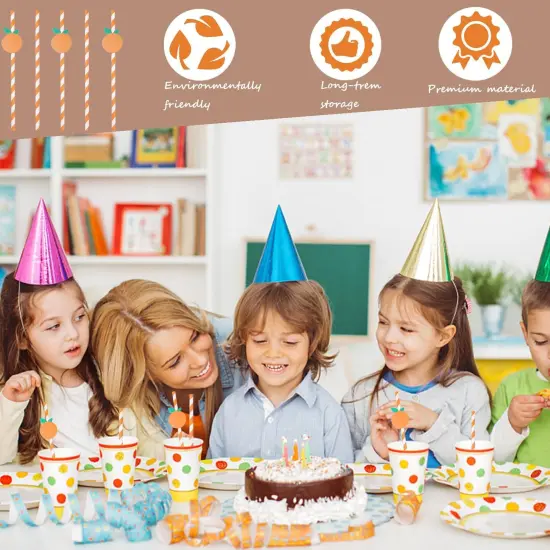 50 Pcs Orange Striped Paper Straws Disposable Drinking Straws Orange Fruit Straws for Fall Leaf Autumn Wedding Baby Shower Decorations Birthday Party Supplies {2}