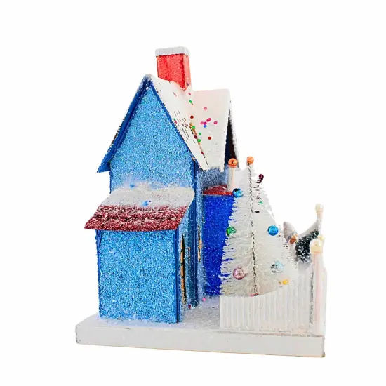 Cody Foster 9.75 In Confetti Cottage Christmas Putz House , Christmas Decor Village House Putz Blue {2}