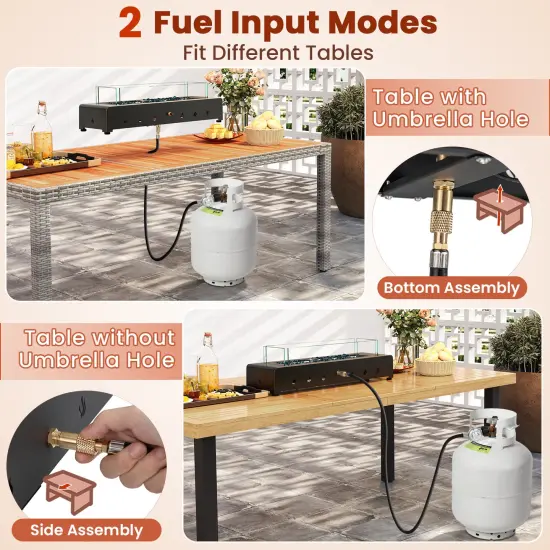 Black Metal Tabletop Fire Pit with Glass Rocks, 40,000 BTU and Adjustable Flame {6}