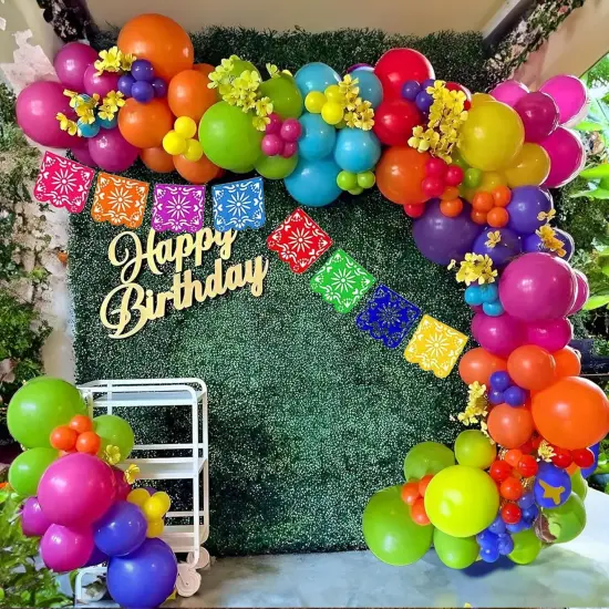 139Pcs Colorful Mexican Cinco De Mayo Balloon Kit With Mexicana Papel Picado Fiesta Banner for D&iacute;a De Muertos, Loteria Taco Bout Baby Shower My First Birthday Party Decoraci&oacute;n {1}