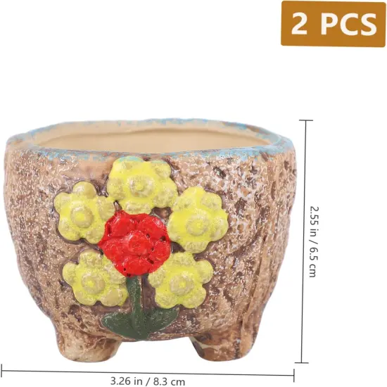 2pcs Hand Painted Plant Pots - Light Brown {2}