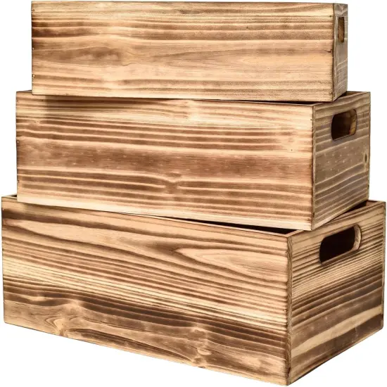 Set of 3 Wooden Boxes for Storage Small Crates {4}
