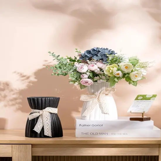 White Vase -Flower Vase, Small Vases for D&eacute;cor, Ceramic Vase for Shelf D&eacute;cor, Table D&eacute;cor, Decorative Vase for Bookshelf, Fireplace Mantle, Office, Centerpieces, Petite Farmhouse D&eacute;cor, 7.7" {5}