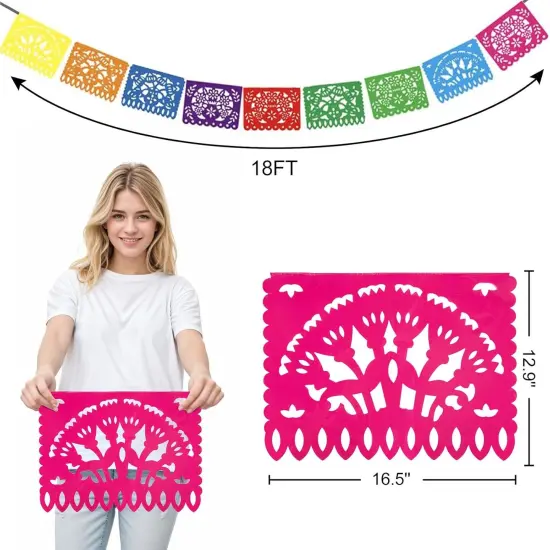 Mexican Party Decoration, 18 Feet Plastic Papel Picado Fiesta Banner Cinco de Mayo Garland for Mexican Birthday Party Supplies {5}