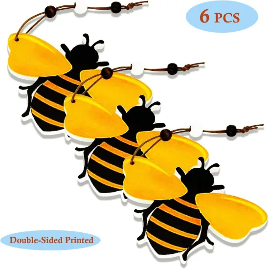 6 PCS Bee Ornaments Wooden Bumble Bees {2}