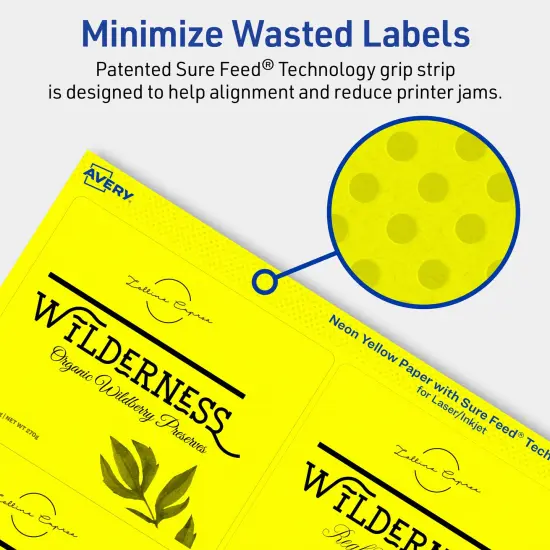 Avery Neon Yellow Paper Labels, 3-1/3" x 4" Rectangle {4}