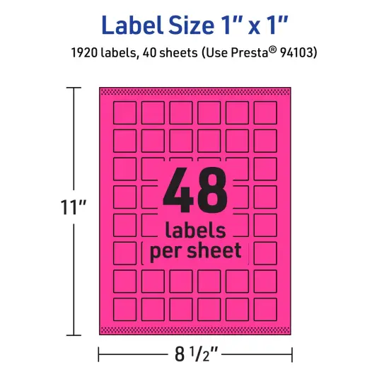 Avery Neon Magenta Paper Labels, 1" x 1" Square {5}