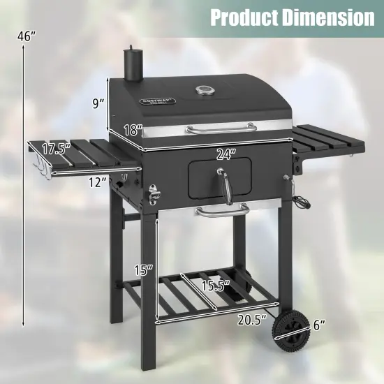 Extra Large Outdoor Charcoal Grill 611 Sq.In. Cooking Space, Adjustable Height Tray, Folding Tables {5}