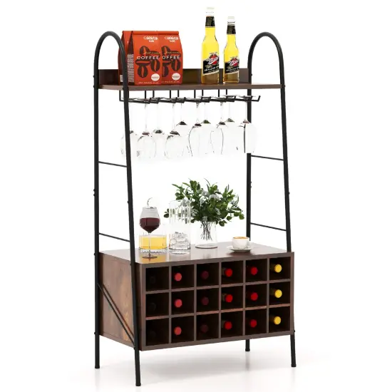 Rustic Brown Bakers Rack with Removable 18-Bottle Wine Rack and Stemware Holder {4}